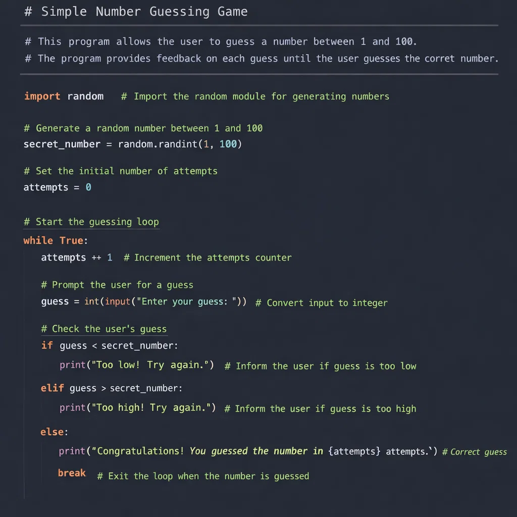 Screenshot of well-commented code with descriptive variable names and clear explanations of the logic behind each function.