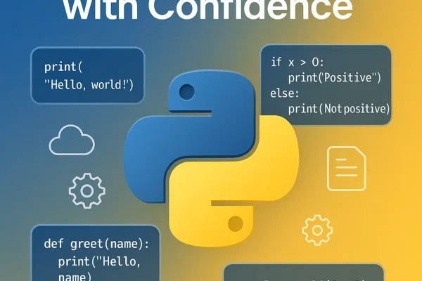 “Hero banner with Python logo, simple code snippets, and automation icons highlighting Python as a beginner-friendly scripting language.”