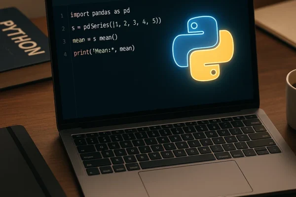 Featured image showing a laptop displaying Python code with a glowing Python logo, symbolizing the welcoming and versatile nature of Python programming for beginners.