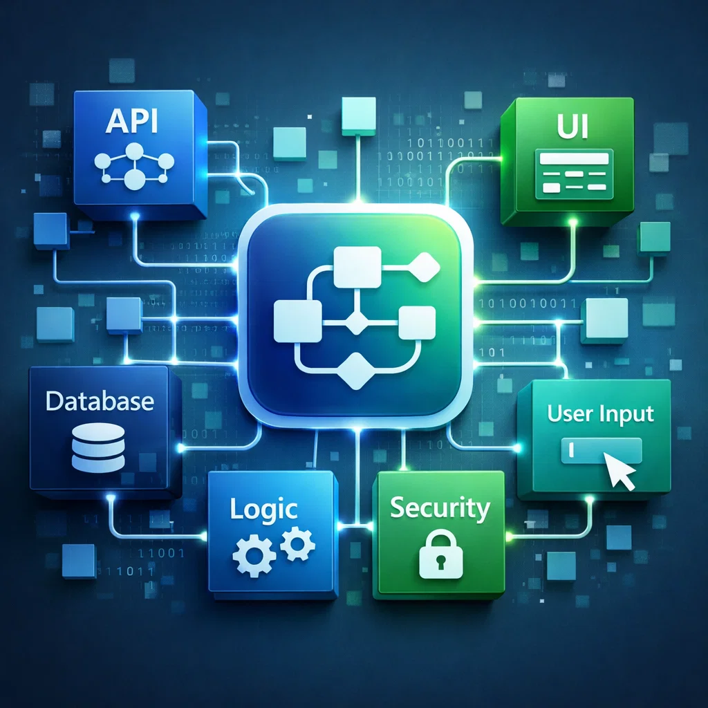 Abstract visual representation of modular thinking in programming: breaking down complex systems into smaller, interconnected modules.