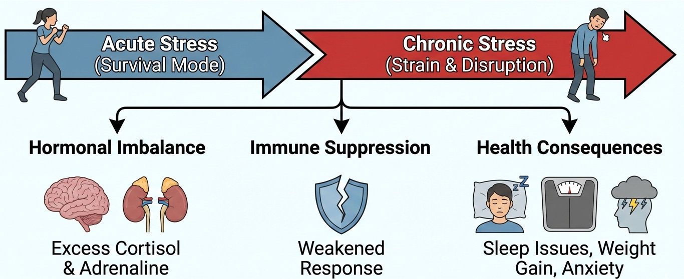 A scientific look at how chronic stress transforms survival responses into lasting strain.