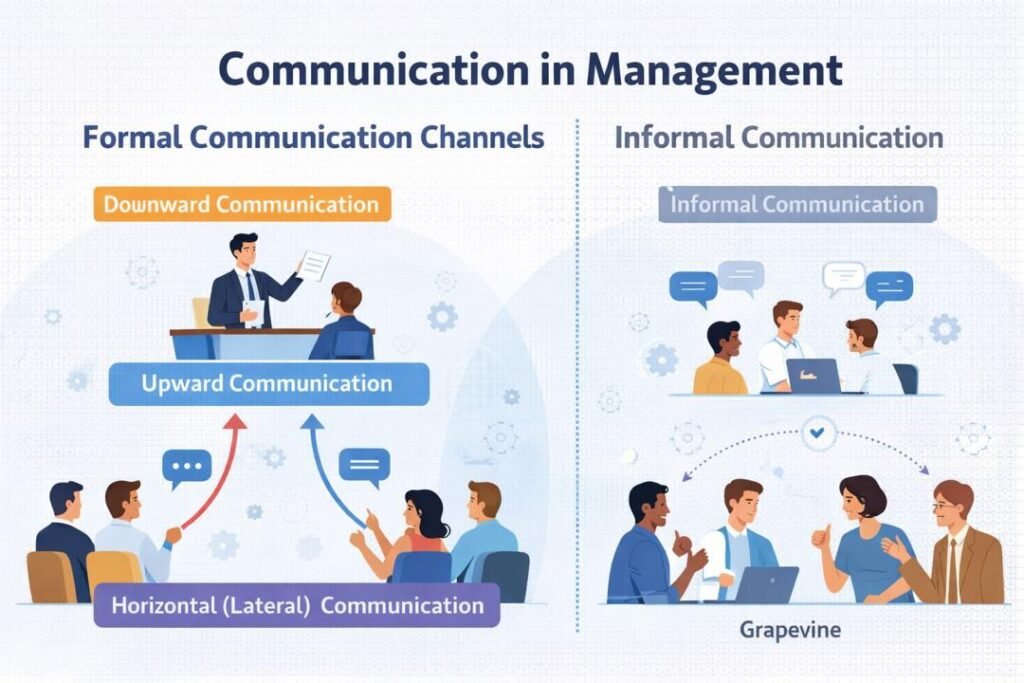 Communication in management showing formal and informal communication channels