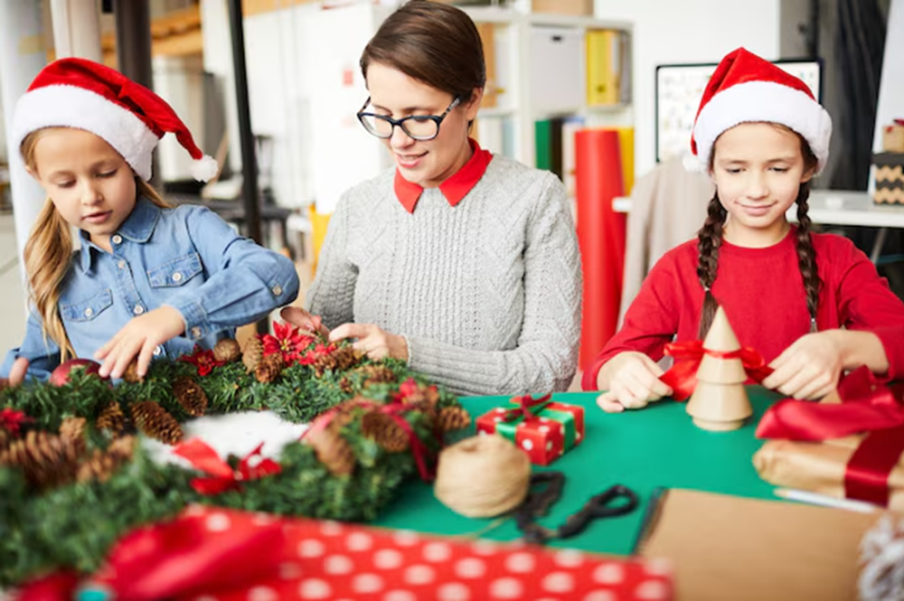 Children enjoying inclusive school holiday activities with Christmas crafts