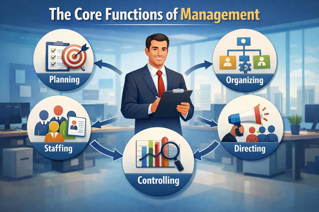 Core functions of management illustrated in modern organizations