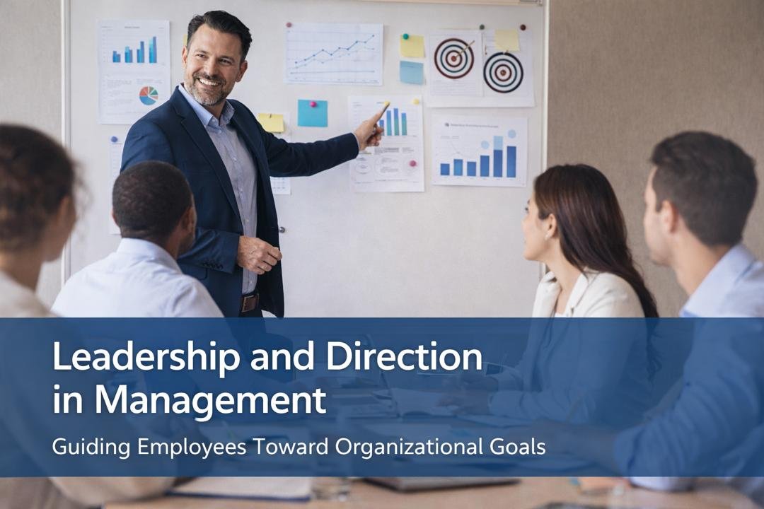 Leadership and direction in management guiding employees toward organizational goals