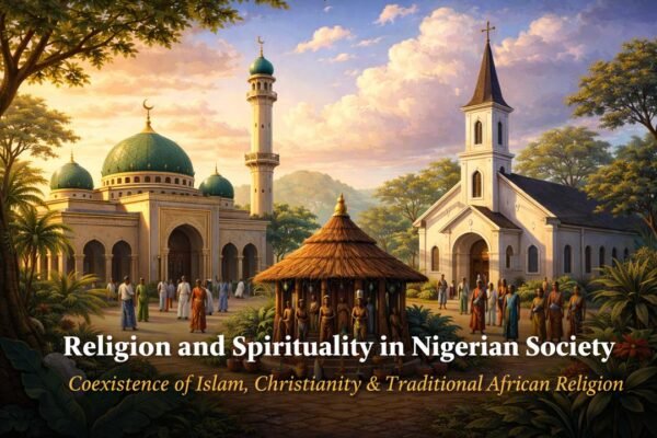 Religion and spirituality in Nigerian society showing Christianity, Islam, and traditional beliefs