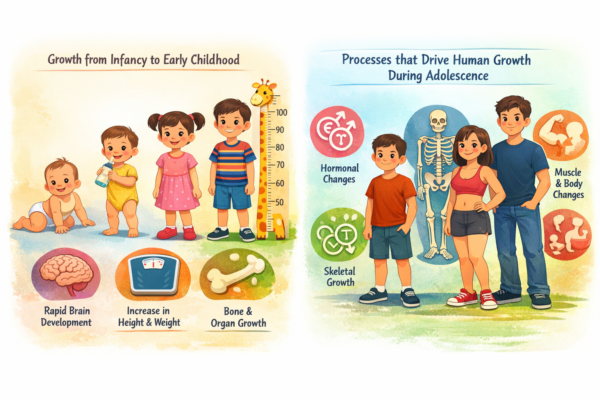 Human growth through childhood and adolescence