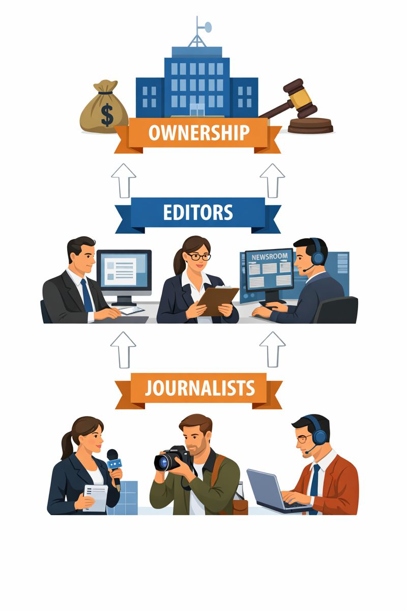 Internal workings of mass media organizations and editorial decision-making