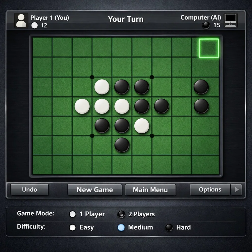 Othello Online platform showing a live game and user interface
