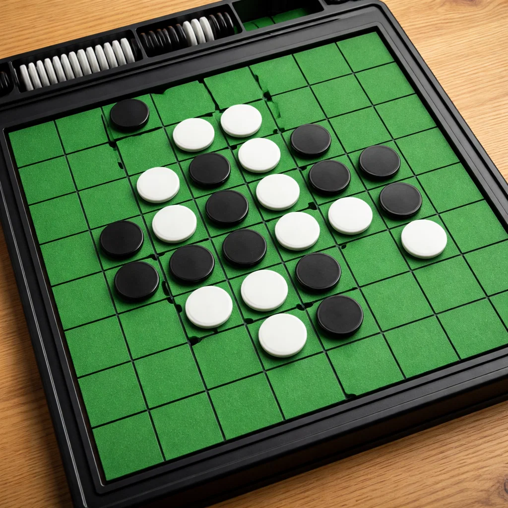 Othello board showing black and white discs in mid-game strategy
