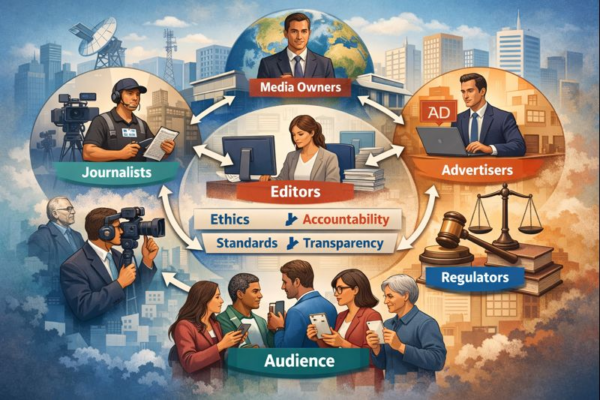 ethical responsibility in mass communication showing the roles of journalists media owners editors advertisers regulators and audiences