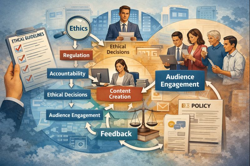 ethical responsibility in mass communication illustrated through ethical decision making regulation accountability and audience engagement
