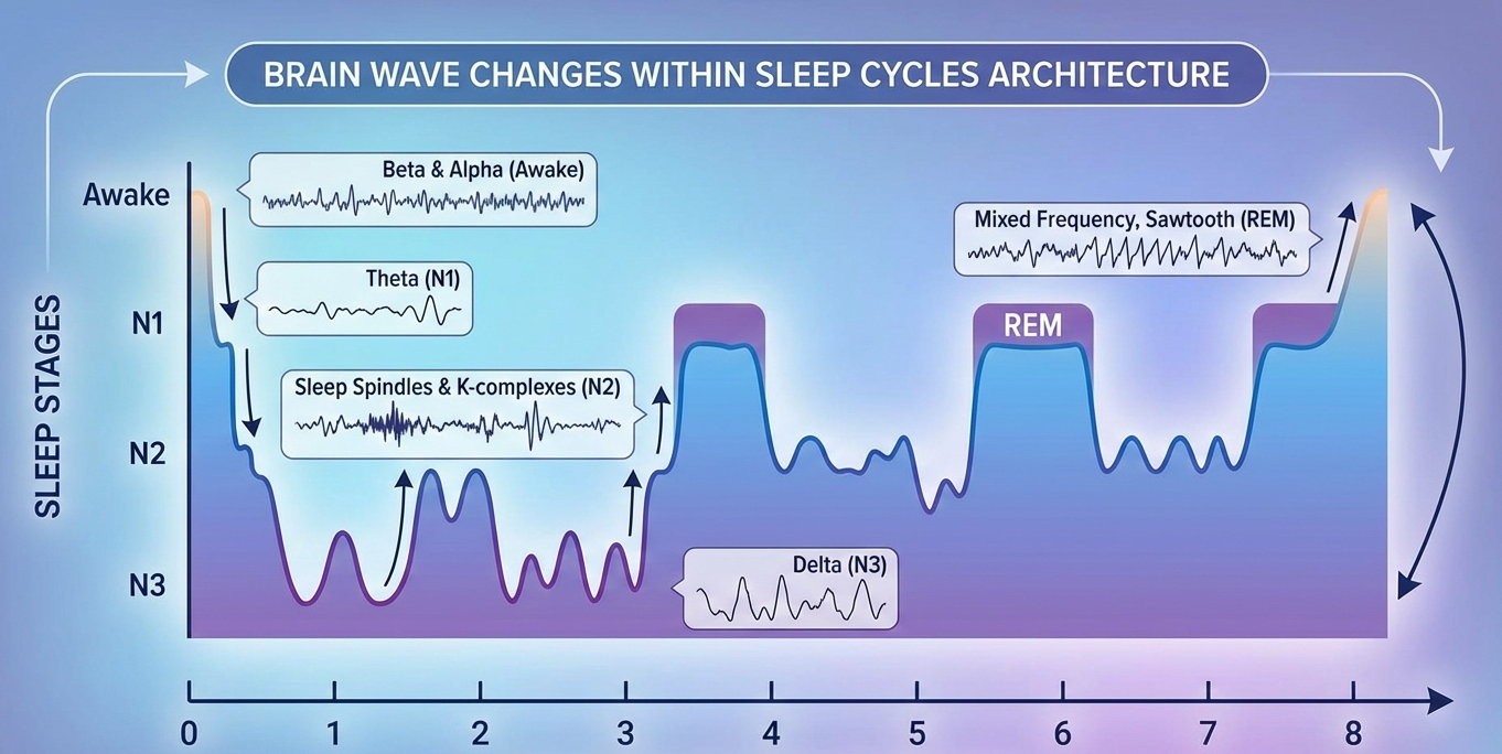 brain wave changes within the architecture of sleep cycles