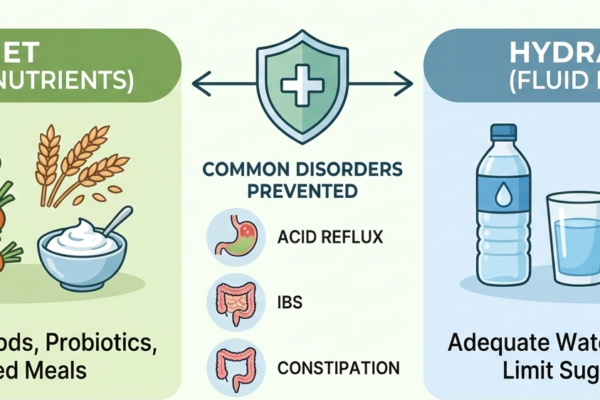 prevention strategies for common digestive disorders including diet and hydration