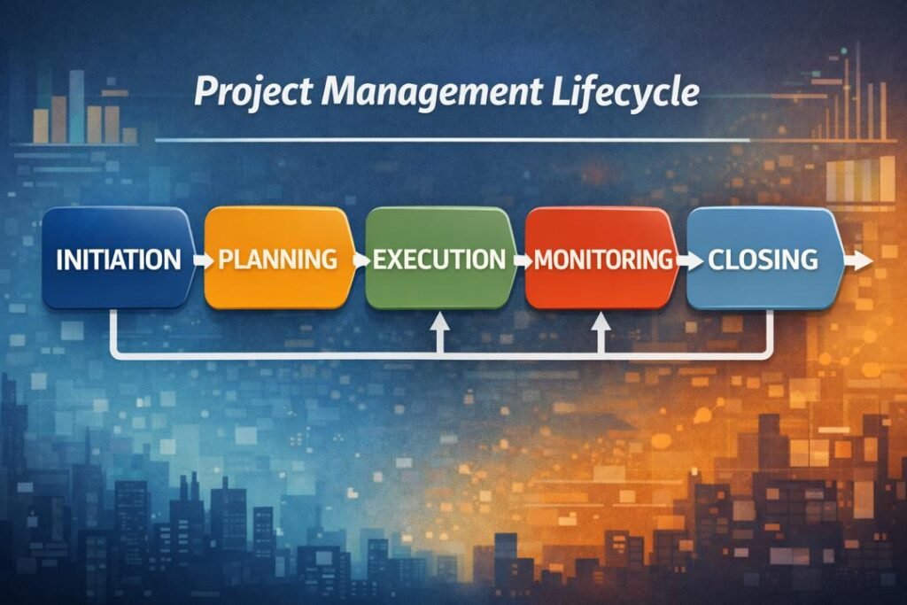 Concept of project management lifecycle stages diagram