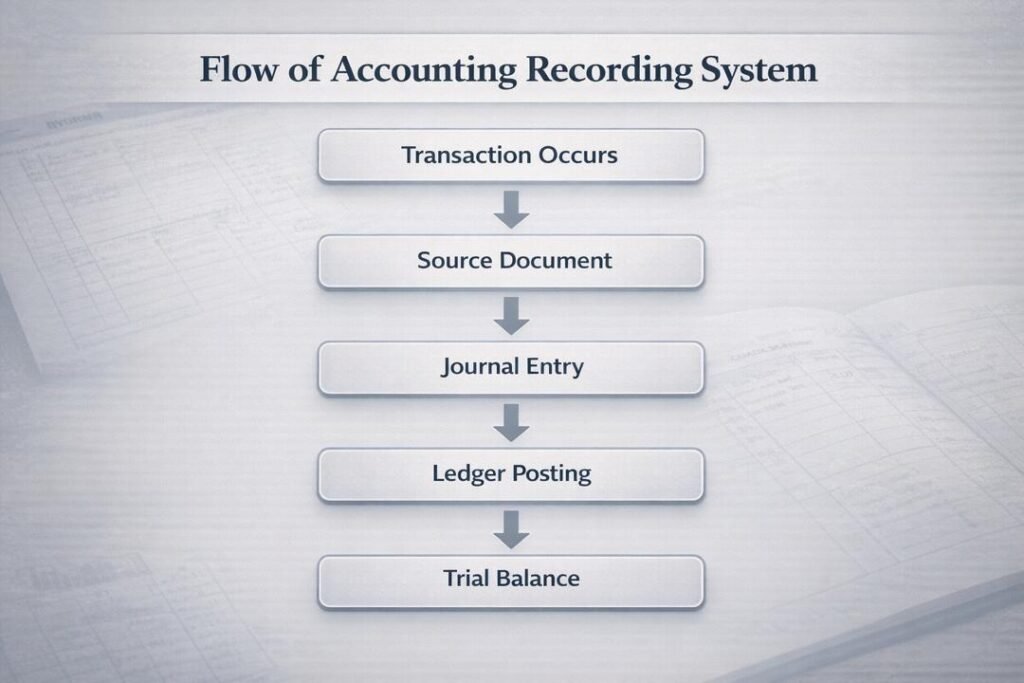 Flow diagram of Books of Original Entry and Ledgers in the accounting recording system