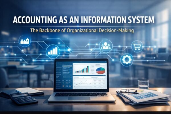 Accounting as an Information System concept showing financial dashboards and data integration