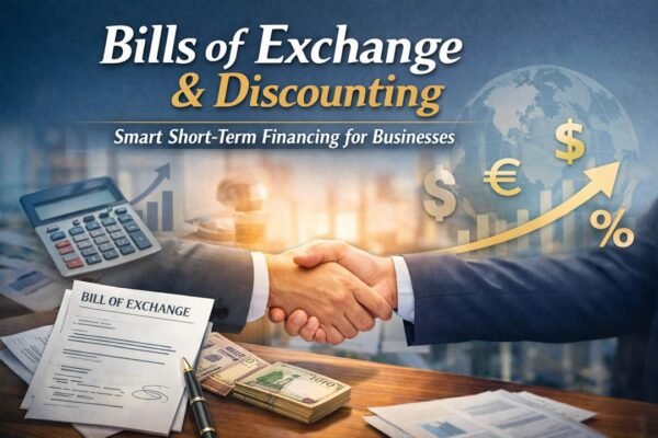 Bills of Exchange and Discounting concept showing business financing and cash flow management