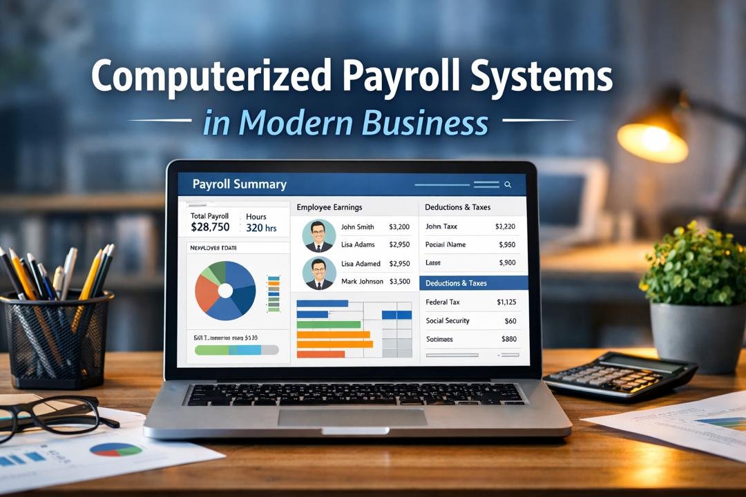 Computerized payroll systems in modern business dashboard on laptop