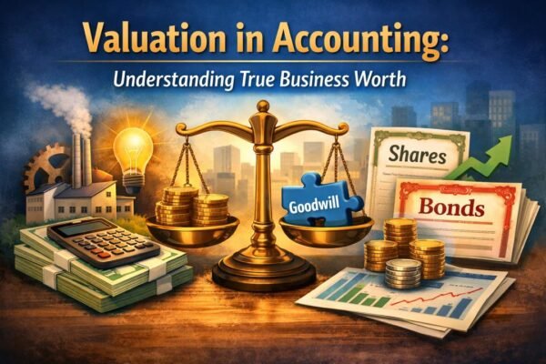 valuation in accounting concept showing goodwill shares and bonds illustration