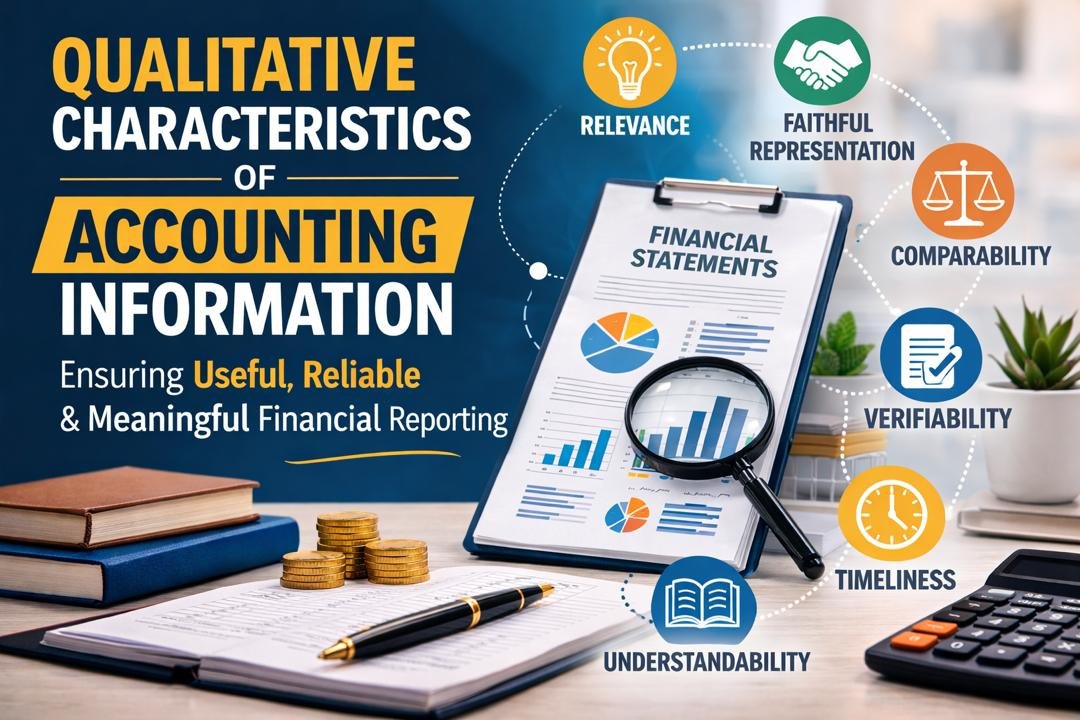 Diagram illustrating the qualitative characteristics of accounting information including relevance and faithful representation.