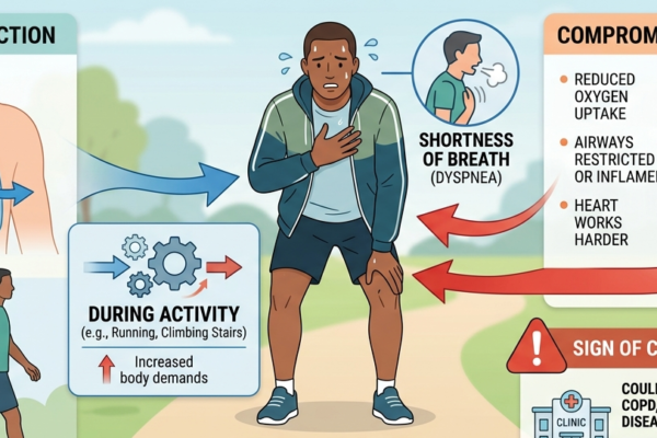 shortness of breath as the signs of compromised lung function in the course of activity