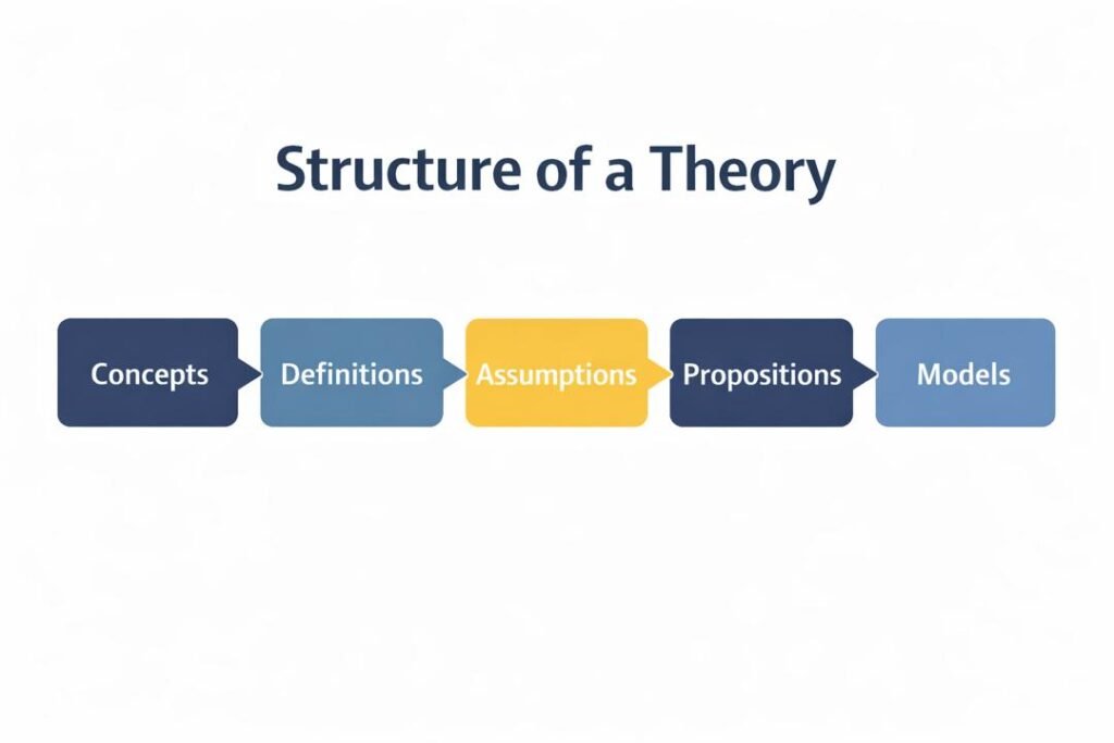 Structure explaining the concept of theory in accounting with key components