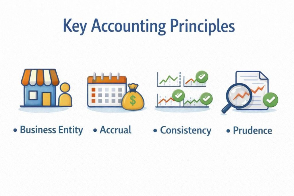 Basic accounting concepts infographic explaining key accounting principles
