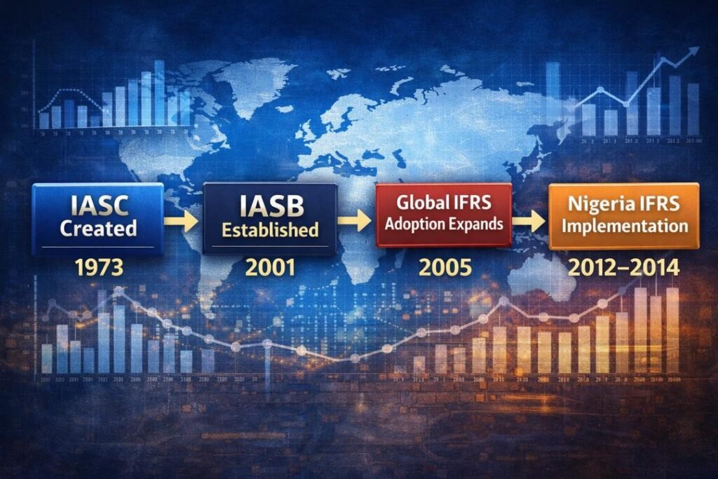 Evolution of Accounting Standards from IASC to IFRS institutional transition diagram