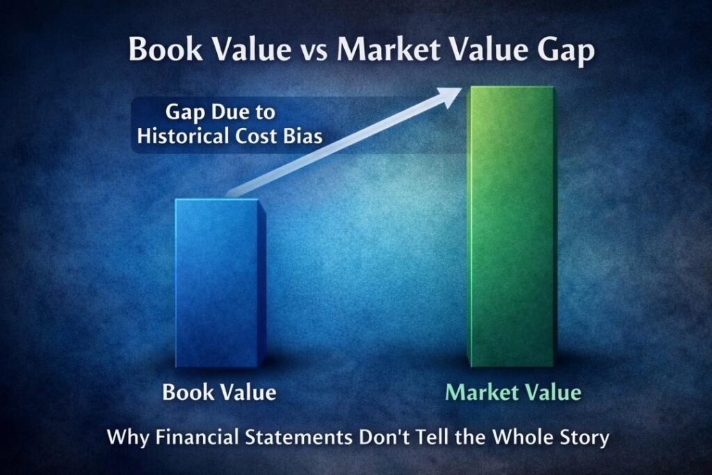 Diagram explaining the limitations of financial accounting through the gap between book value and market value