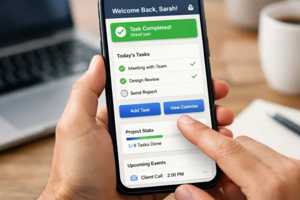 A person interacting with a modern, user-friendly digital interface on a device, showcasing HCI principles in action for an optimal user experience.