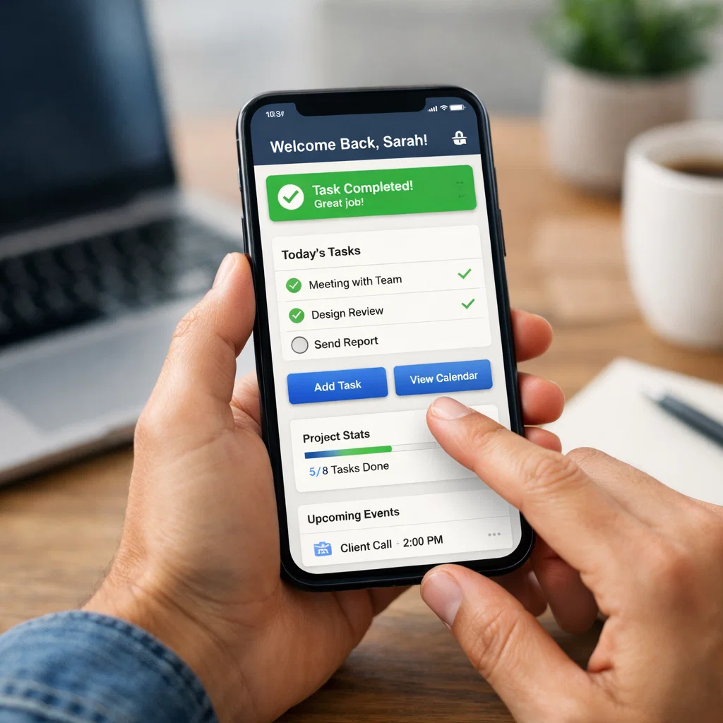 A person interacting with a modern, user-friendly digital interface on a device, showcasing HCI principles in action for an optimal user experience.