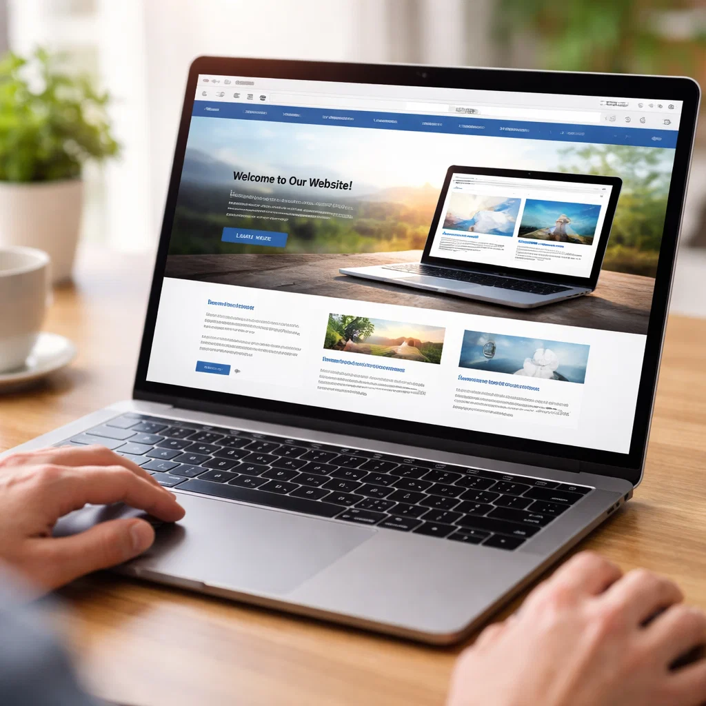 A person interacting with a web browser on a laptop, displaying a web page with text and images, illustrating the process of web browsing in action.