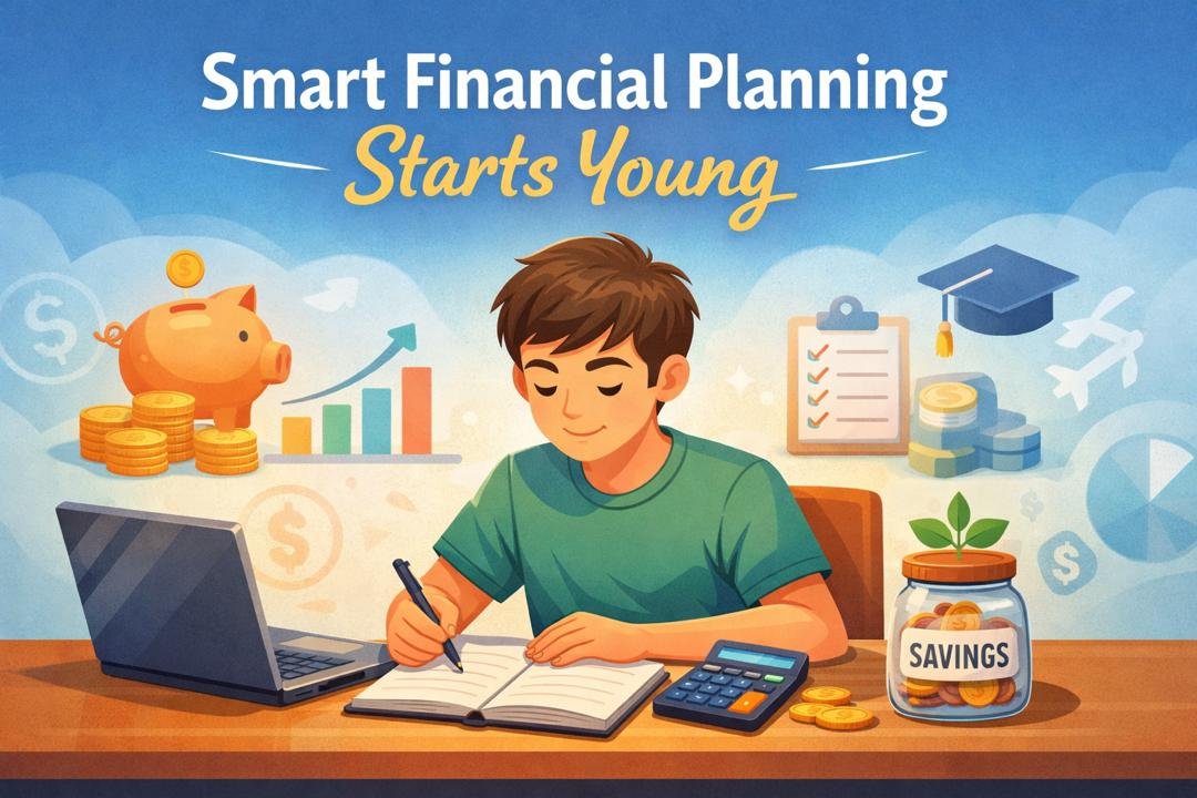 Financial planning for students and young adults with budgeting, saving, and money management illustration