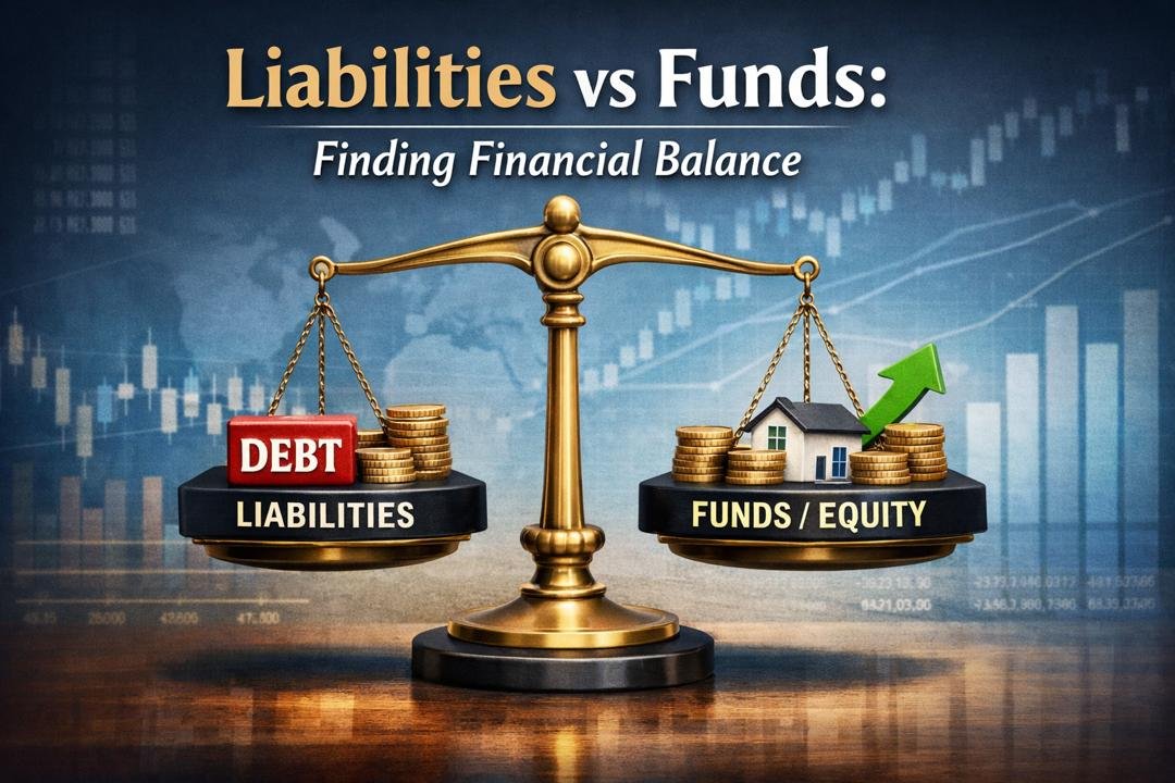 Liabilities and Funds concept showing balance between debt and equity in capital structure