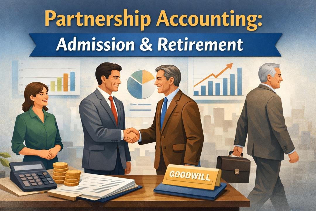 Partnership Accounting Admission and Retirement concept with partners joining and leaving business