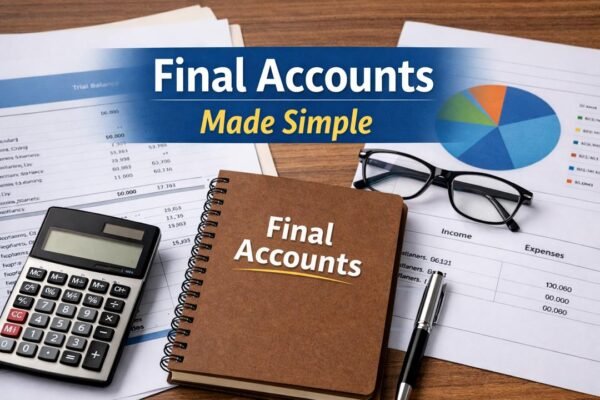 Preparation of Final Accounts concept with financial documents and calculator