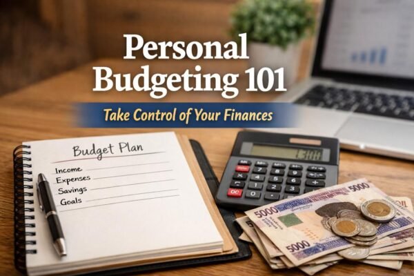 personal budgeting basics featured image showing budget plan, calculator, and money for financial planning