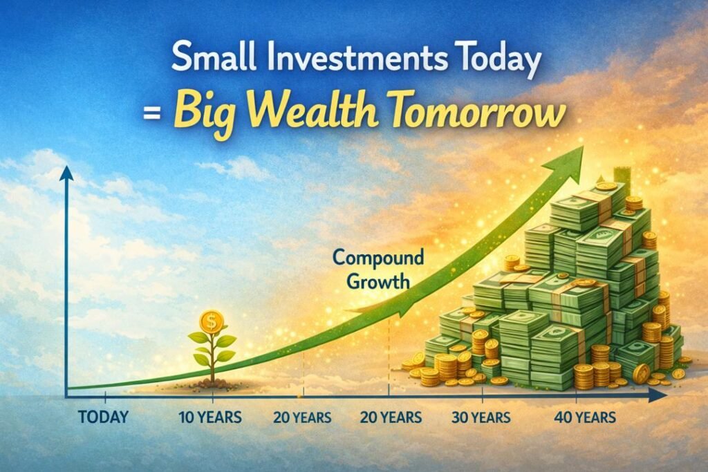 Early retirement planning compound growth chart showing long-term investment increase