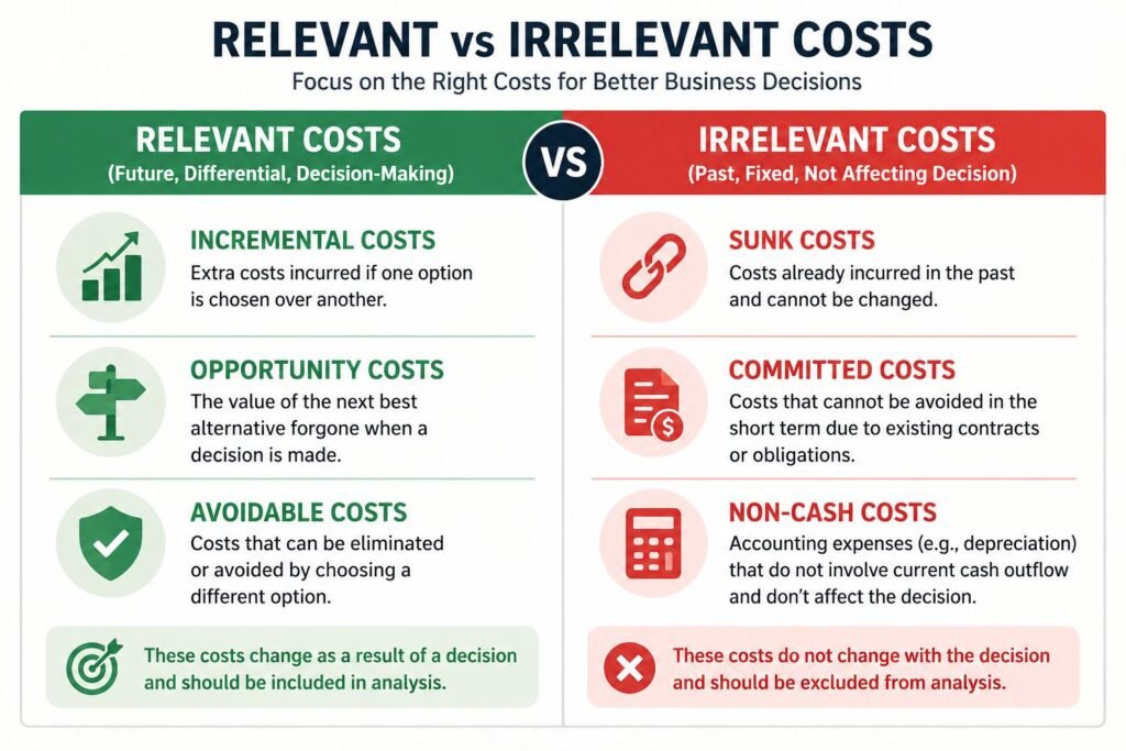 Relevant Costing comparison of relevant and irrelevant costs in business decisions