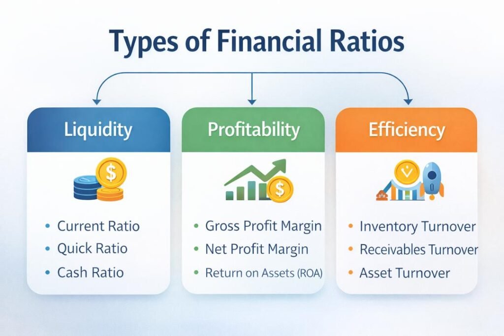 Financial Statement Ratio Analysis types including liquidity profitability and efficiency ratios