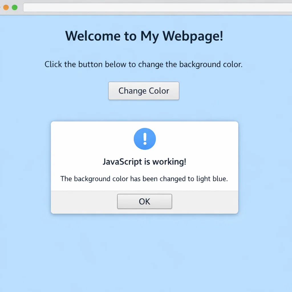 Interactive webpage demonstrating JavaScript functionality—background color change triggered by button click.