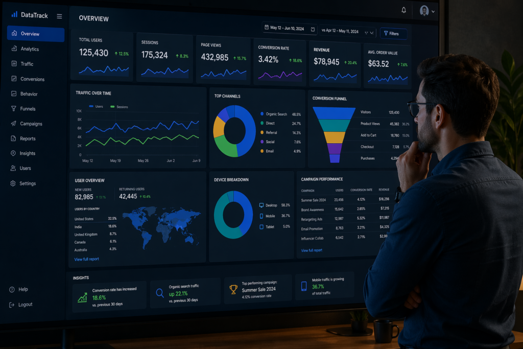 Analyzing business performance data with AI-powered analytics dashboard