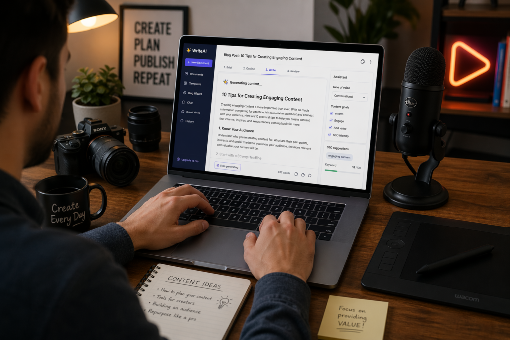 Using AI tools to generate blog content, scripts, and digital media