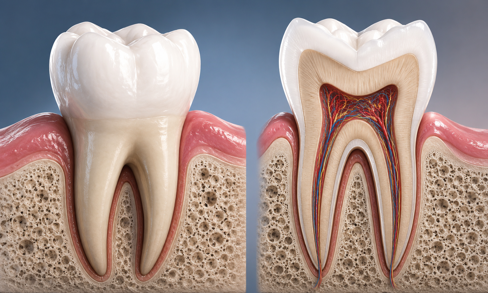 Tooth anatomy cross-section and external view