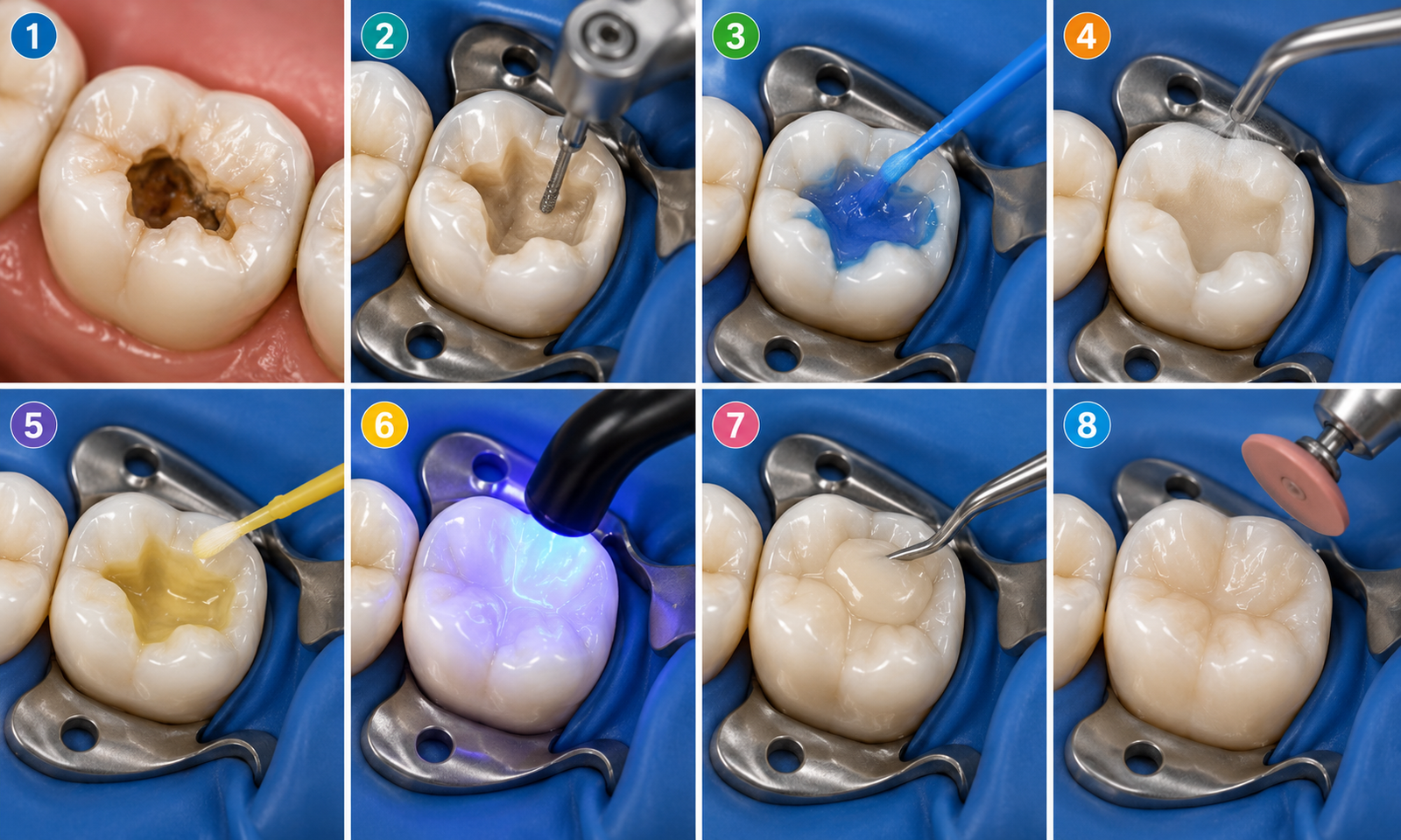 Step-by-step dental restoration procedure
