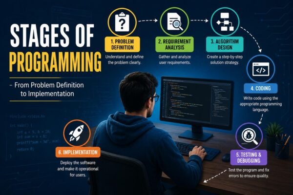 Stages of programming from problem definition to software implementation
