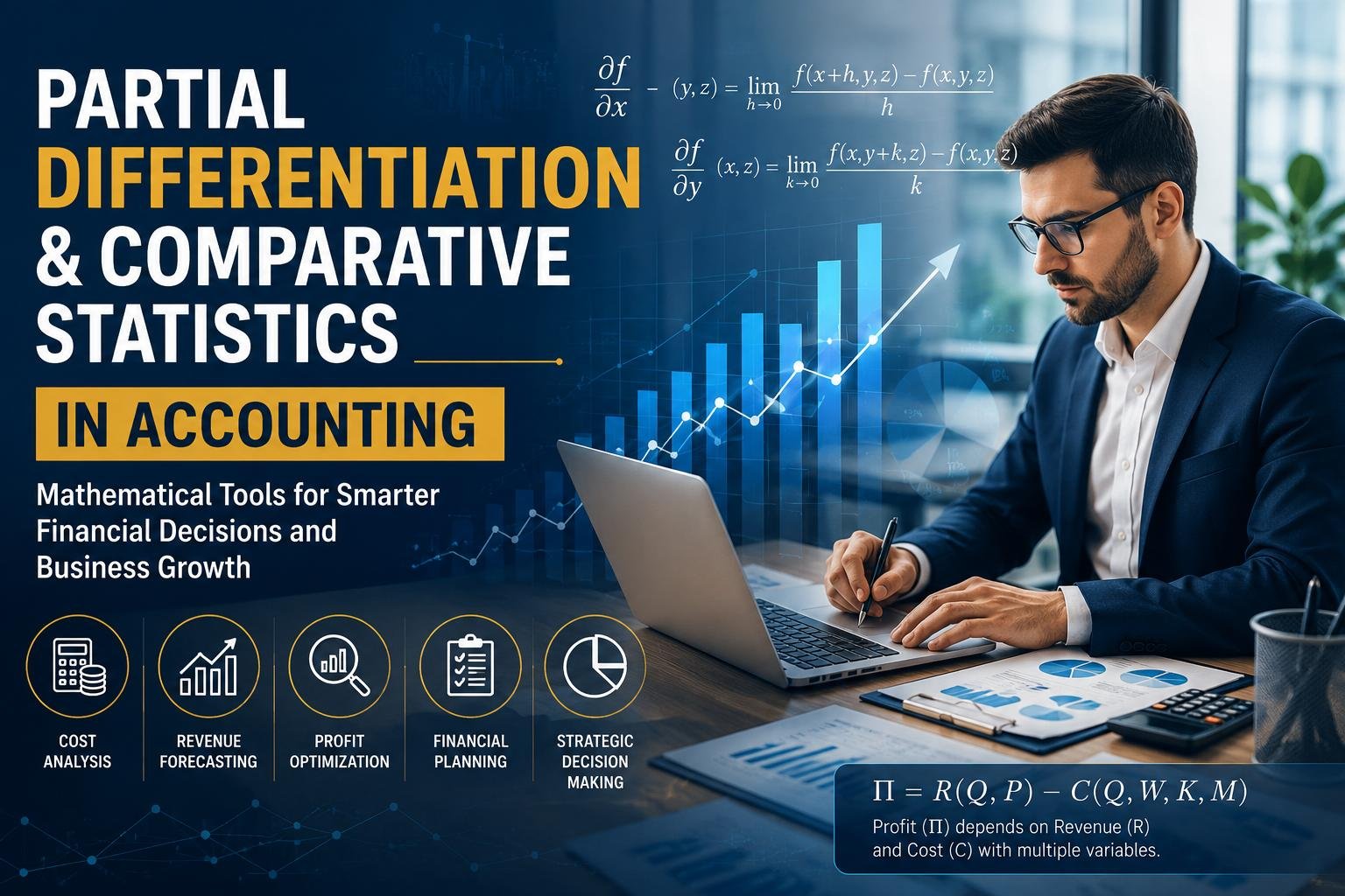 Partial Differentiation in Accounting illustration showing financial analysis and business forecasting