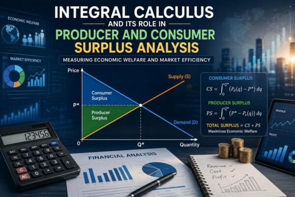 Integral Calculus in Producer and Consumer Surplus Analysis illustration showing market efficiency and economic welfare