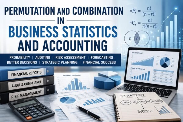 Permutation and Combination in Business Statistics and Accounting concept with financial charts and data analysis